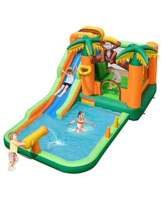 Monkey-Themed Inflatable Bounce House with Slide without Blower