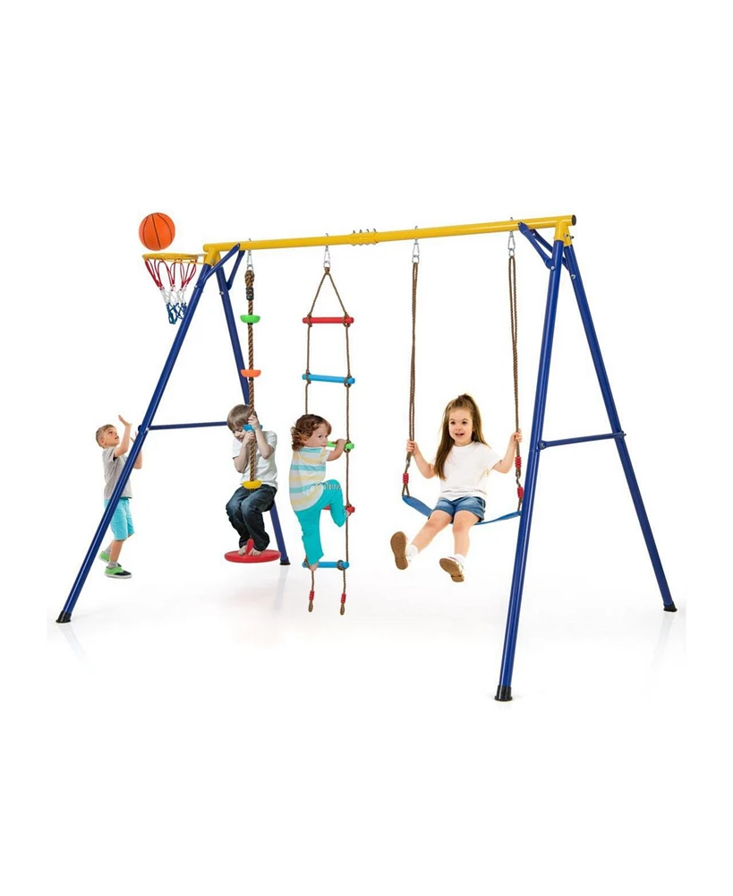 4-in-1 660 lbs Heavy Duty Swing Set for Kids Aged 3-9 Years Old