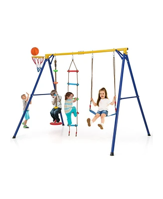 4-in-1 660 lbs Heavy Duty Swing Set for Kids Aged 3-9 Years Old