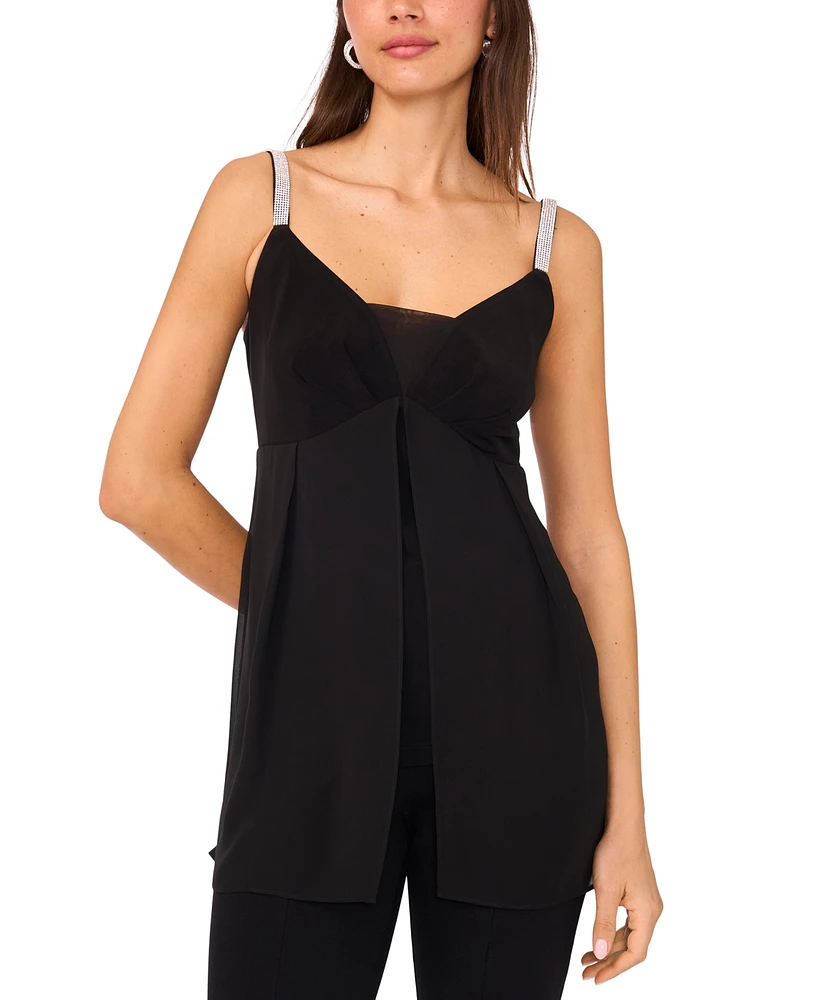 Msk Women's Rhinestone-Strap Overlay Tunic Top