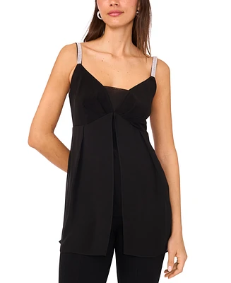 Msk Women's Rhinestone-Strap Overlay Tunic Top