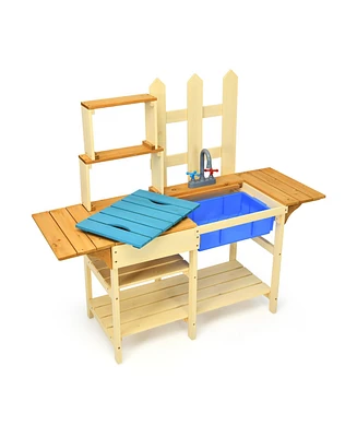 Kid's Outdoor Wooden Pretend Cook Kitchen Playset Toy
