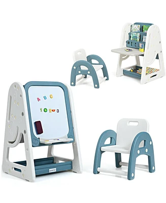 2 1 Kids Easel Desk Chair Set Book Rack Adjustable Art Painting Board