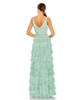 Mac Duggal Women's Ruffle Tiered Sleeve Gown