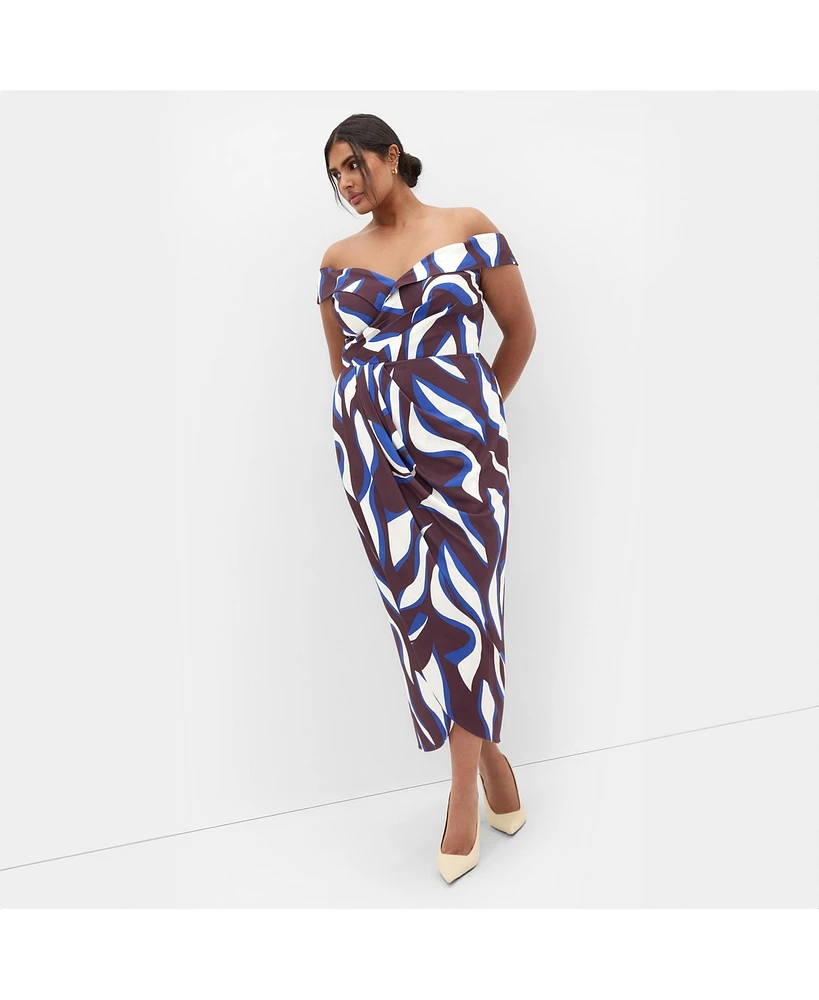 City Chic Plus Claire Print Off Shoulder Dress
