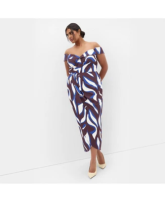 City Chic Plus Claire Print Off Shoulder Dress