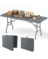 6 ft Portable Folding Table 350 Lbs Fold-in-Half Table with Hdpe Tabletop