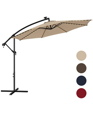 Gymax 10 Ft Offset Patio Umbrella Solar Powered Cantilever w/ 112 Led Lights