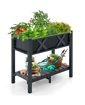 Hips Raised Garden Bed Poly Wood Elevated Planter Box-Black