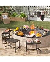 Metal Curved Bench Set of 4, Black Metal Outdoor Stool Chair, Outdoor Fire Pit Seating,Camping chair, Steel Backless