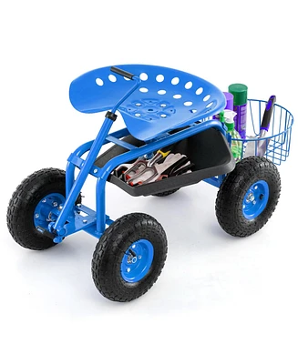 Extendable Handle Garden Cart Rolling Wagon Scooter-Blue