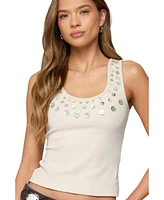 Edikted Women's Shell Button Scoop Tank Top