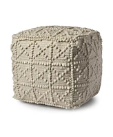 Ivory Wool Sqaure Pouf With Popcorn Detail