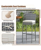 Set of 2 Patio Wicker Barstools with Soft Seat Cushion and Cozy Footrest