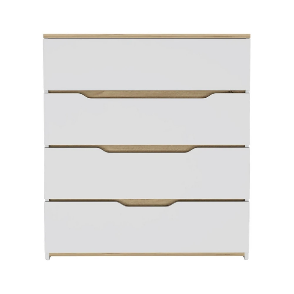 32" White and Natural Four Drawer Dresser