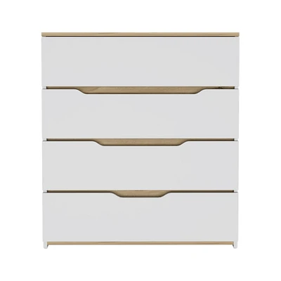 32" White and Natural Four Drawer Dresser