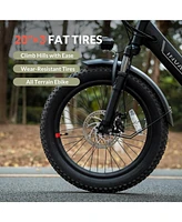Off White Electric Bike, 20" Fat Tire Step-Thru Electric Bicycle, 900W Peak Motor 45 Miles 20MPH Top Speed, Dual Suspension & 7-Speed Folding Ebi