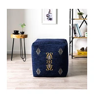 18" Blue Polyester Blend Ottoman