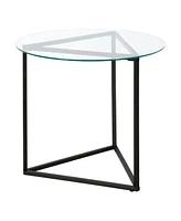 Modern Round End Table with Tempered Glass Top and Steel Frame
