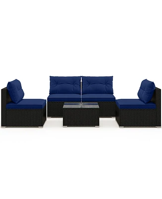 5-Piece Outdoor Patio Furniture Set with Cushions and Coffee Table