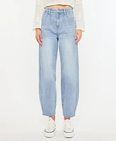 Kancan Women's Ultra High Rise Wide Tapered Fit Pull On Jeans