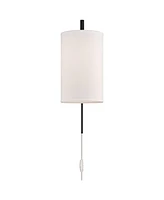 Bixby Modern Wall Mounted Lamps Set of 2 with Cord Black Metal Plug-In Light Fixture White Fabric Drum Shades for Bedroom Bedside House Reading Living