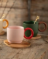Belleek Pottery Hula Ceramic Mugs, Set of 4