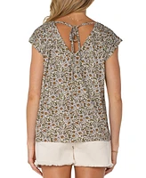 Liverpool Los Angeles Petite Printed Tie-Back Dolman-Sleeve Top