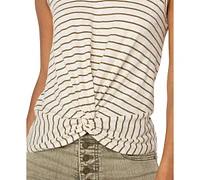 Liverpool Los Angeles Petite Striped Twist-Front Sleeveless Top