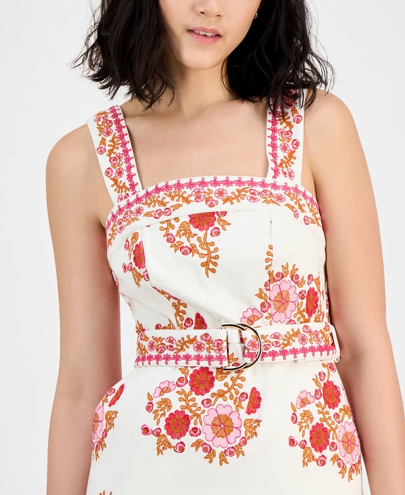 Avec Les Filles Women's Embroidered Belted Mini Dress