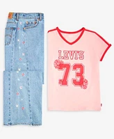 Levis Big Girls Sporty V Neck T Shirt High Rise Baggy Embroidered Jeans