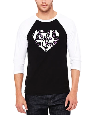 La Pop Art Men's Cat Heart Raglan Baseball Word T-Shirt