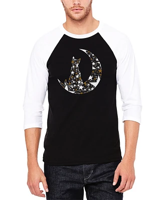 La Pop Art Men's Cat Sitting On Moon Raglan Baseball Word T-Shirt