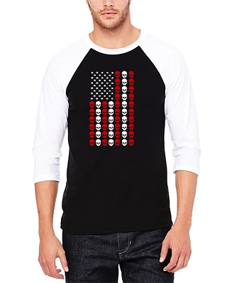 La Pop Art Men's Skull Flag Raglan Baseball Word T-Shirt