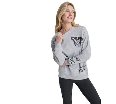 Dkny Women's Graffiti Logo Crew Neck Long Line Top