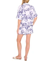 Cece Womens Printed Cotton Collared Button Front Shirt Printed Cotton Pull On Shorts