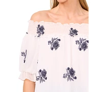 CeCe Women's Printed Puff-Sleeve Off-The-Shoulder Blouse