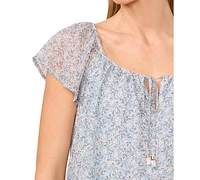 CeCe Women's Printed Flutter-Sleeve Top