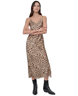 Dkny Jeans Women's Animal-Print Washed Satin Slipdress - L3Z