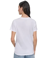 Dkny Jeans Women's Rhinestone 3 Image Photoreal Logo T-Shirt - WHB