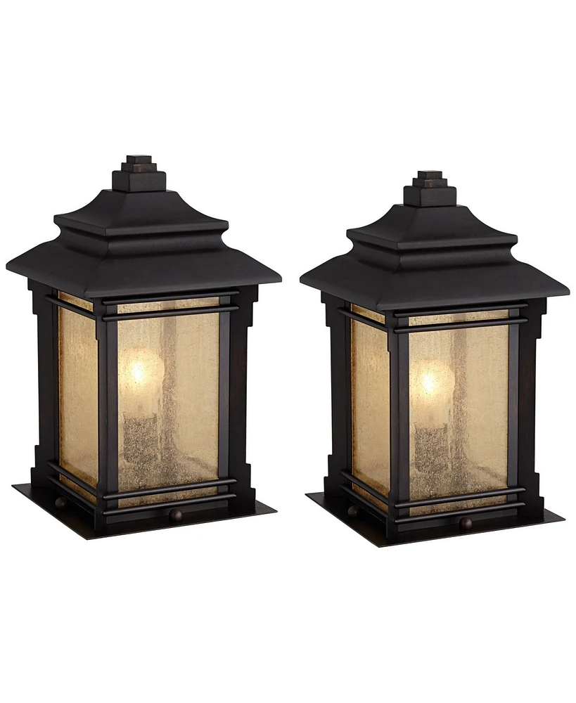 Hickory Point Rustic Farmhouse Outdoor Pier Mount Light Fixtures Set of 2 Walnut Bronze 16 1/2" Frosted Cream Glass for Exterior Barn Deck House