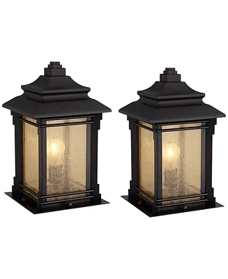 Hickory Point Rustic Farmhouse Outdoor Pier Mount Light Fixtures Set of 2 Walnut Bronze 16 1/2" Frosted Cream Glass for Exterior Barn Deck House