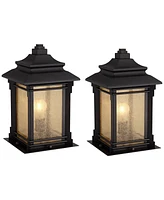 Hickory Point Rustic Farmhouse Outdoor Pier Mount Light Fixtures Set of 2 Walnut Bronze 16 1/2" Frosted Cream Glass for Exterior Barn Deck House