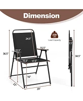 Outdoor Folding Sling Chairs with Armrest and Backrest-Black