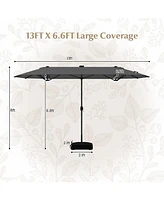 13FT Double-sided Patio Umbrella with Solar Lights for Garden Pool Backyard-Gray