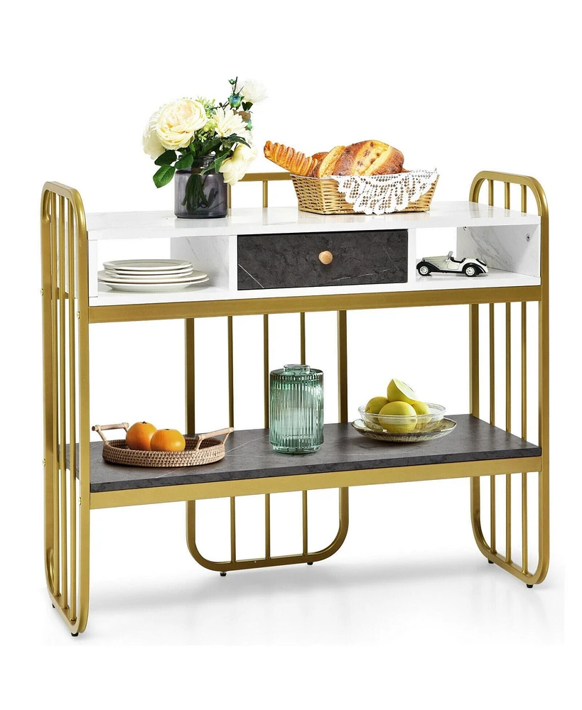 Console Table with Drawer Storage Shelf Wide Tabletop-White