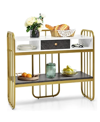 Console Table with Drawer Storage Shelf Wide Tabletop-White