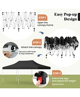 10 X 20 Ft Pop up Canopy Tent Foldable Portable Outdoor Gazebo with Carry Bag-Black