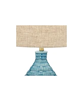 Kayley 24" High Small Mid Century Modern Coastal Table Lamps Set of 2 Blue Ceramic Linen Shade Living Room Bedroom Bedside Nightstand House Offic