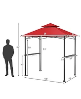 8 x 5 Feet Outdoor Barbecue Grill Gazebo Canopy Tent Bbq Shelter-Red